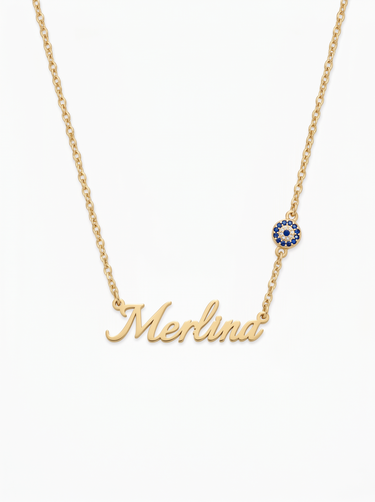 Evangeline Women's Custom Name Necklace with Evil Eye