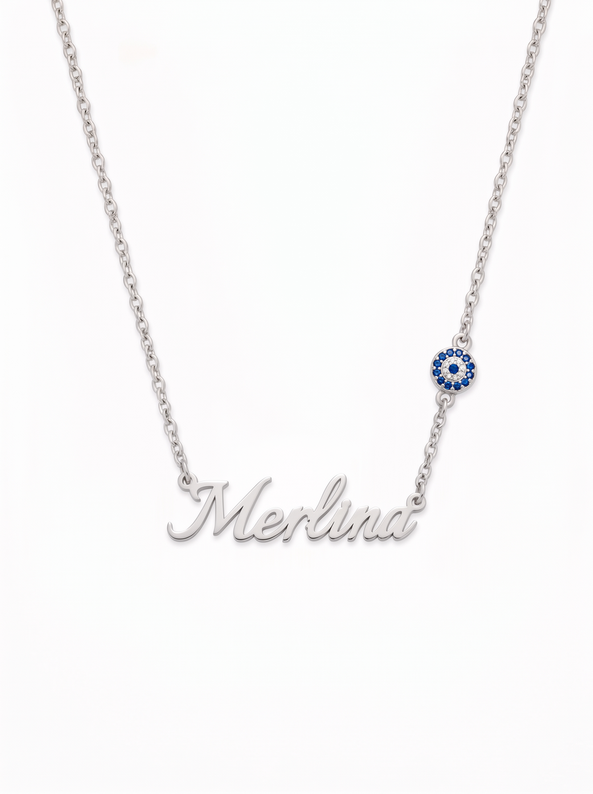 Evangeline Women's Custom Name Necklace with Evil Eye