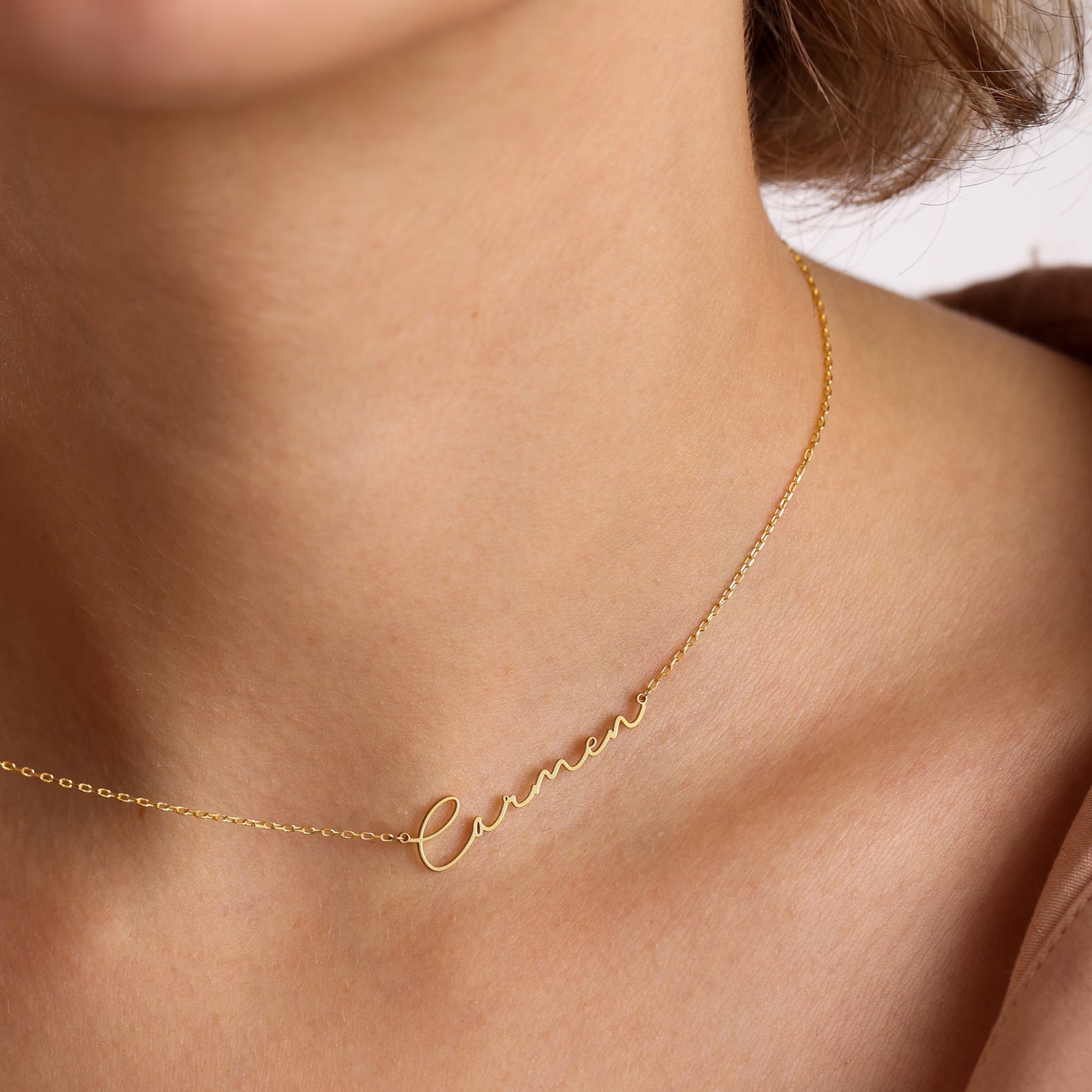 Rosalind Women's Gold Personalized Name Necklace, Cursive Script Necklace