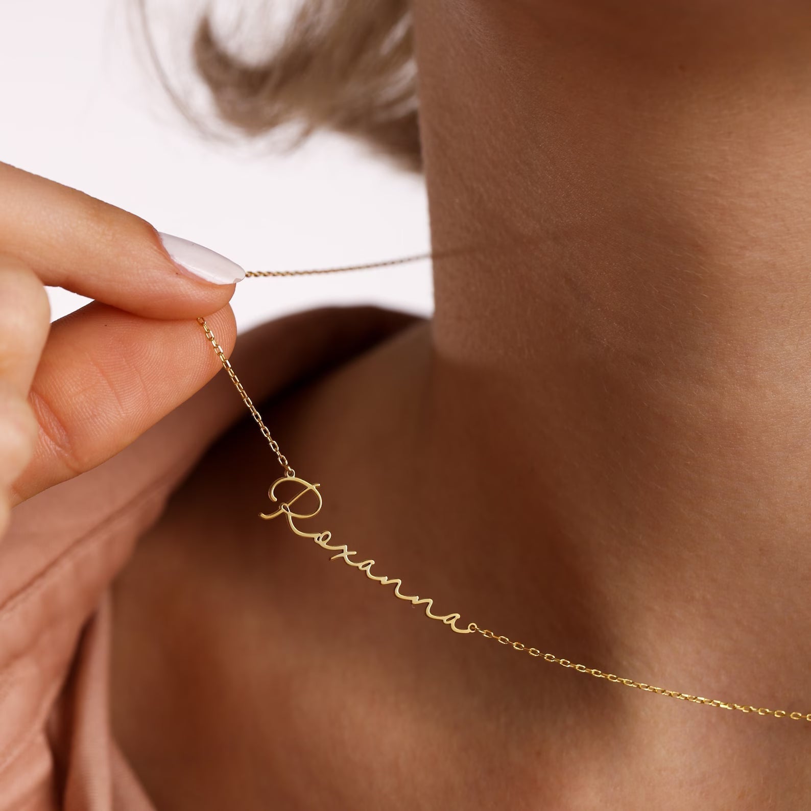 Rosalind Women's Gold Personalized Name Necklace, Cursive Script Necklace