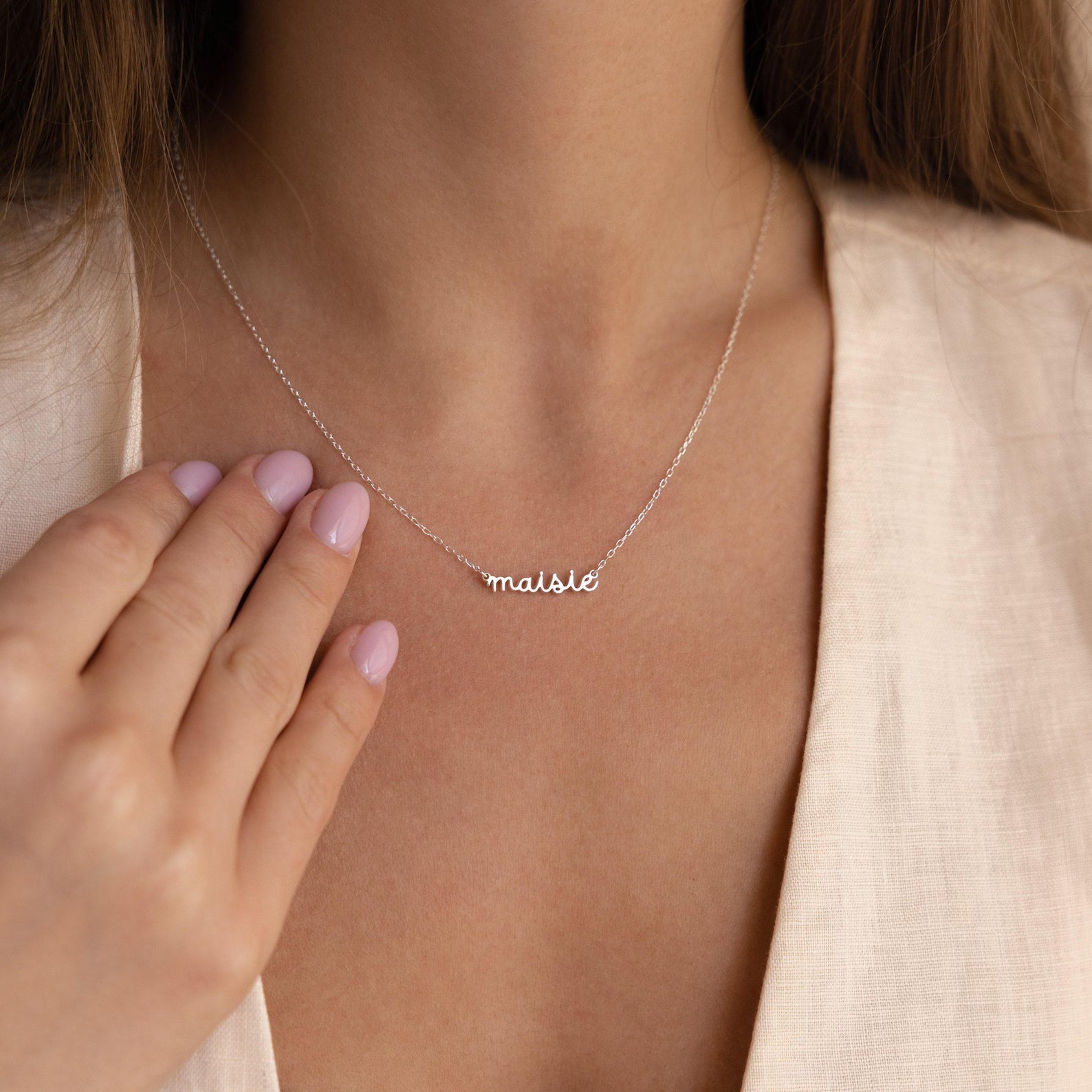 Maisie Women's Gold & Silver-Tone Personalized Name Necklace, Cursive Script Necklace