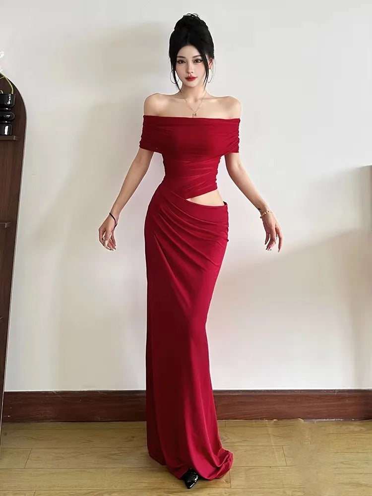 Soleil Ruched Off Shoulder Vacation Maxi Dress