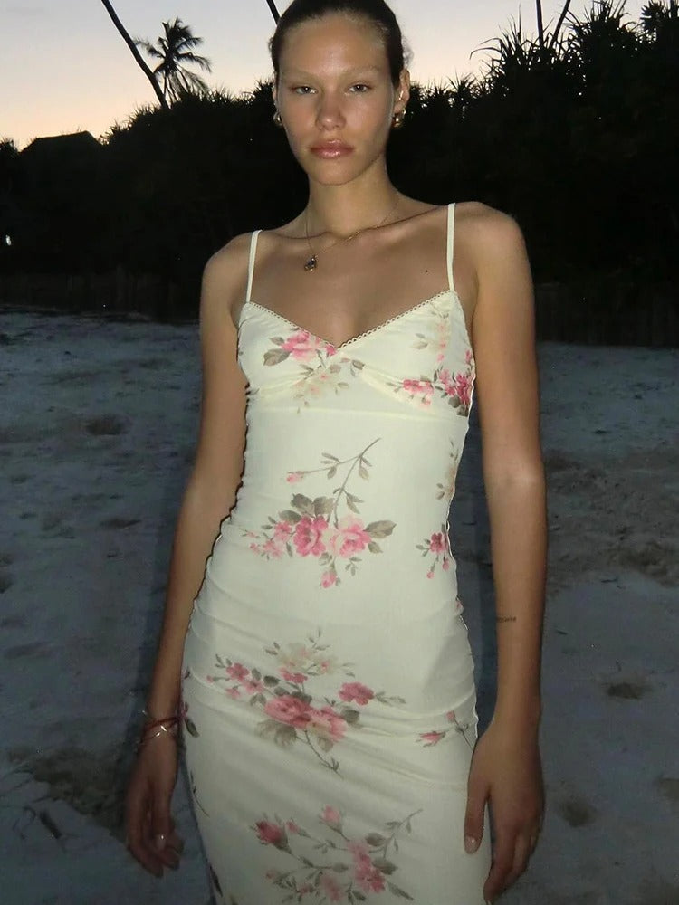 Dahlia Floral Ruched Wedding Guest Maxi Dress