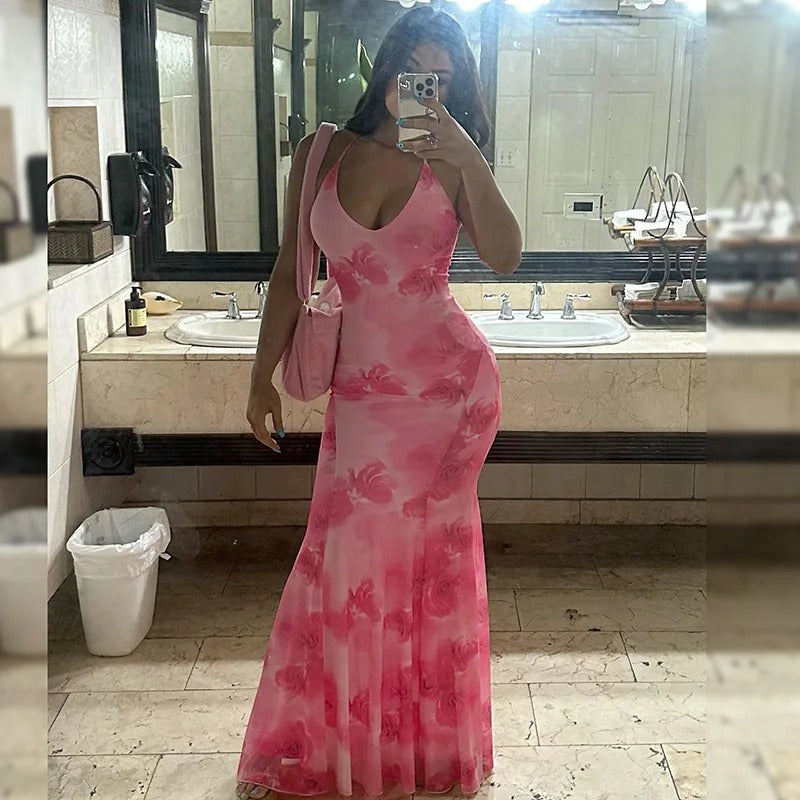 Viera Floral Bodycon Wedding Guest Maxi Dress