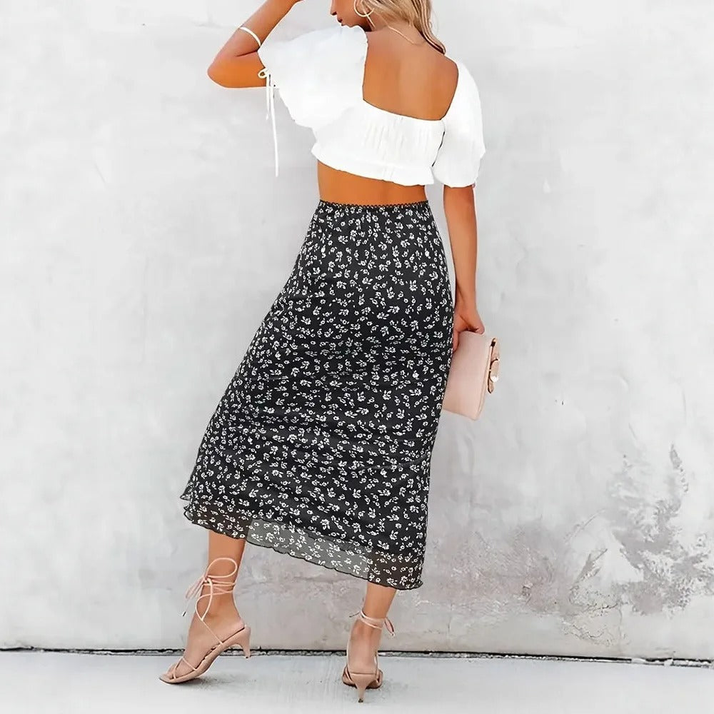 Thora Floral Mesh High Waist Maxi Skirt
