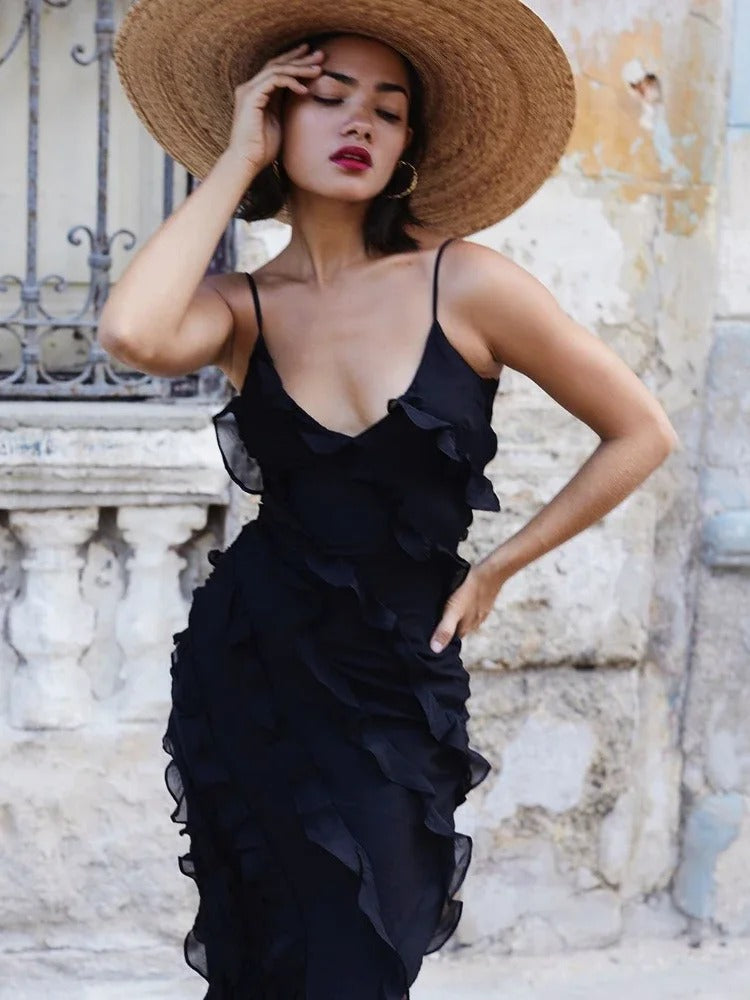 Scarlett Ruffle Detail Chiffon Maxi Dress