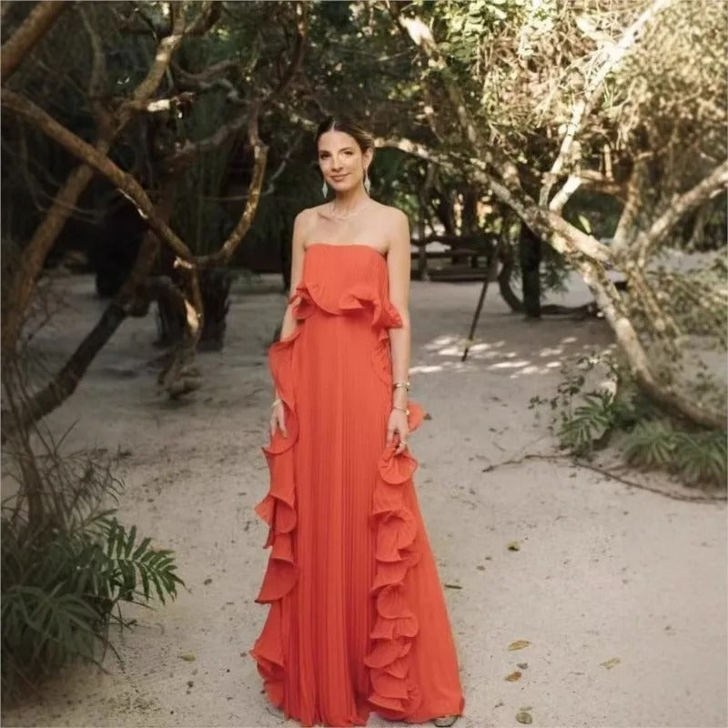 Aurelia Strapless Pleated Chiffon Maxi Dress