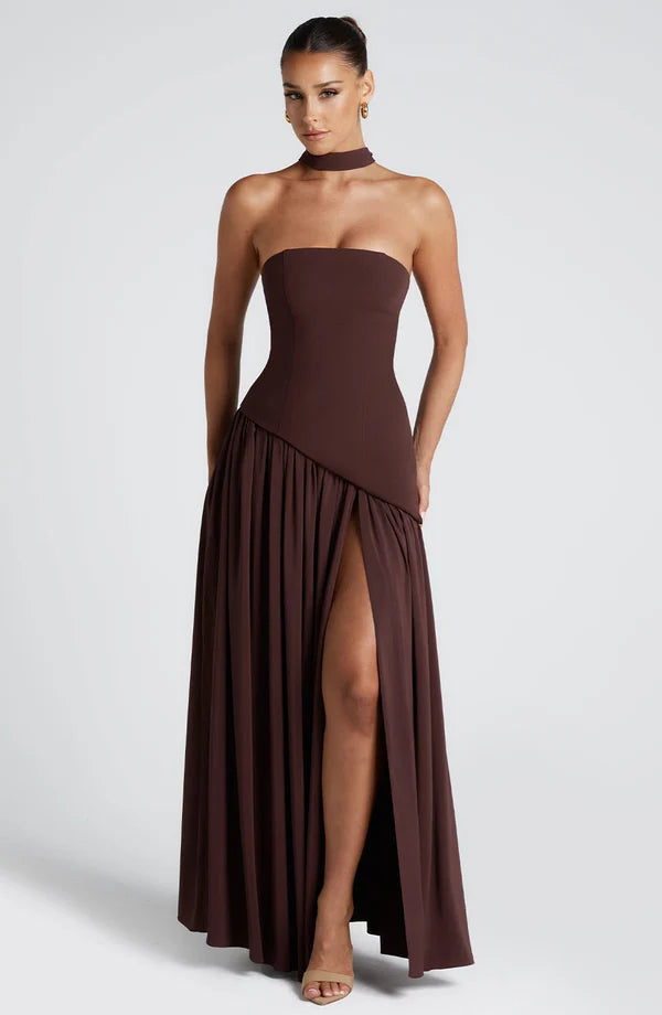 Ulivienne Strapless Pleated Evening Maxi Dress