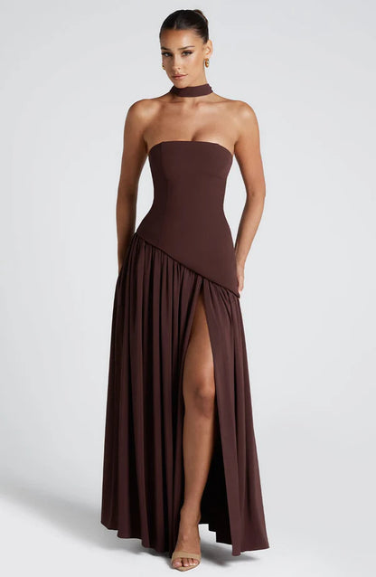 Ulivienne Strapless Pleated Evening Maxi Dress