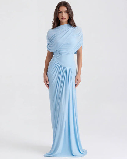 Queravie Asymmetrical Draped Evening Maxi Dress