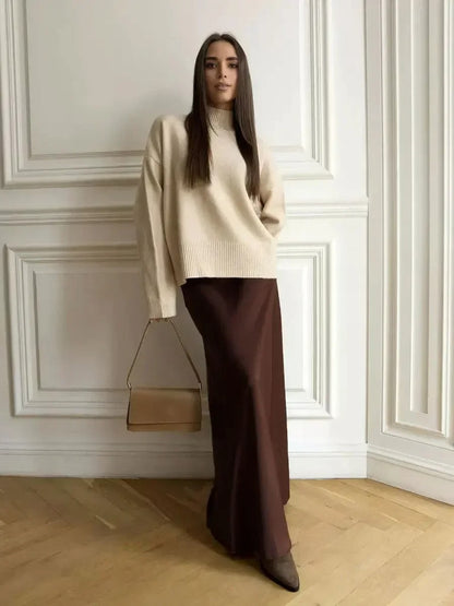 Danika Satin Fishtail High Waist Maxi Skirt