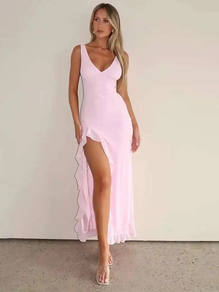 Livia Ruffle Split Wedding Guest Midi Dress