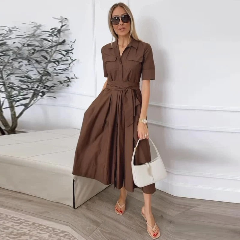 Jessa Belted Button Front Shirt Midi Dress