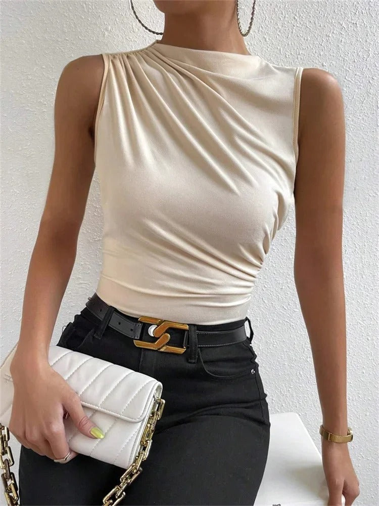 Cataleya Ruched Mock Neck Ladies Summer Top