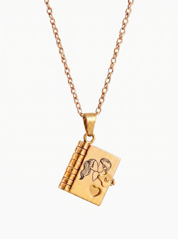 Emmanuelle Women's Engraved Book Necklace for Girlfriend