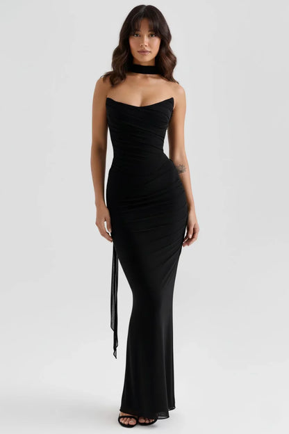 Uloria Strapless Ruched Wedding Guest Maxi Dress