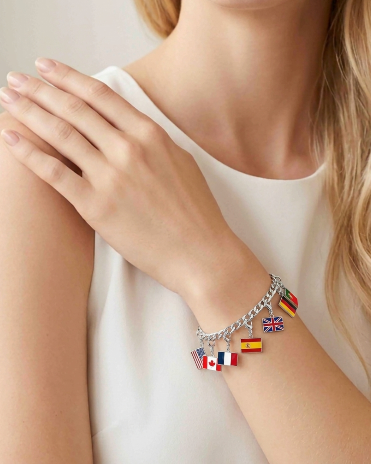 Elodie Women's Custom Charm Bracelet, Flag Travel Bracelet