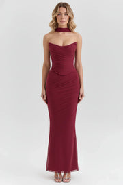 Uloria Strapless Ruched Wedding Guest Maxi Dress