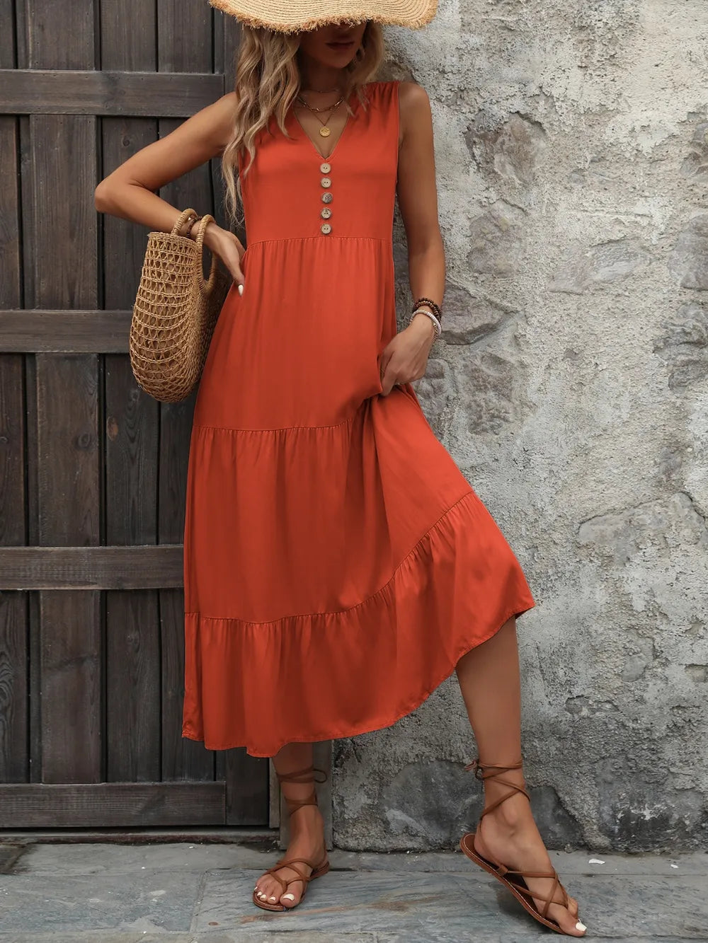 Marivella Button Front Summer Maxi Dress