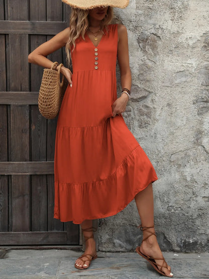 Marivella Button Front Summer Maxi Dress