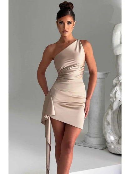 Xavienne One Shoulder Draped Party Mini Dress