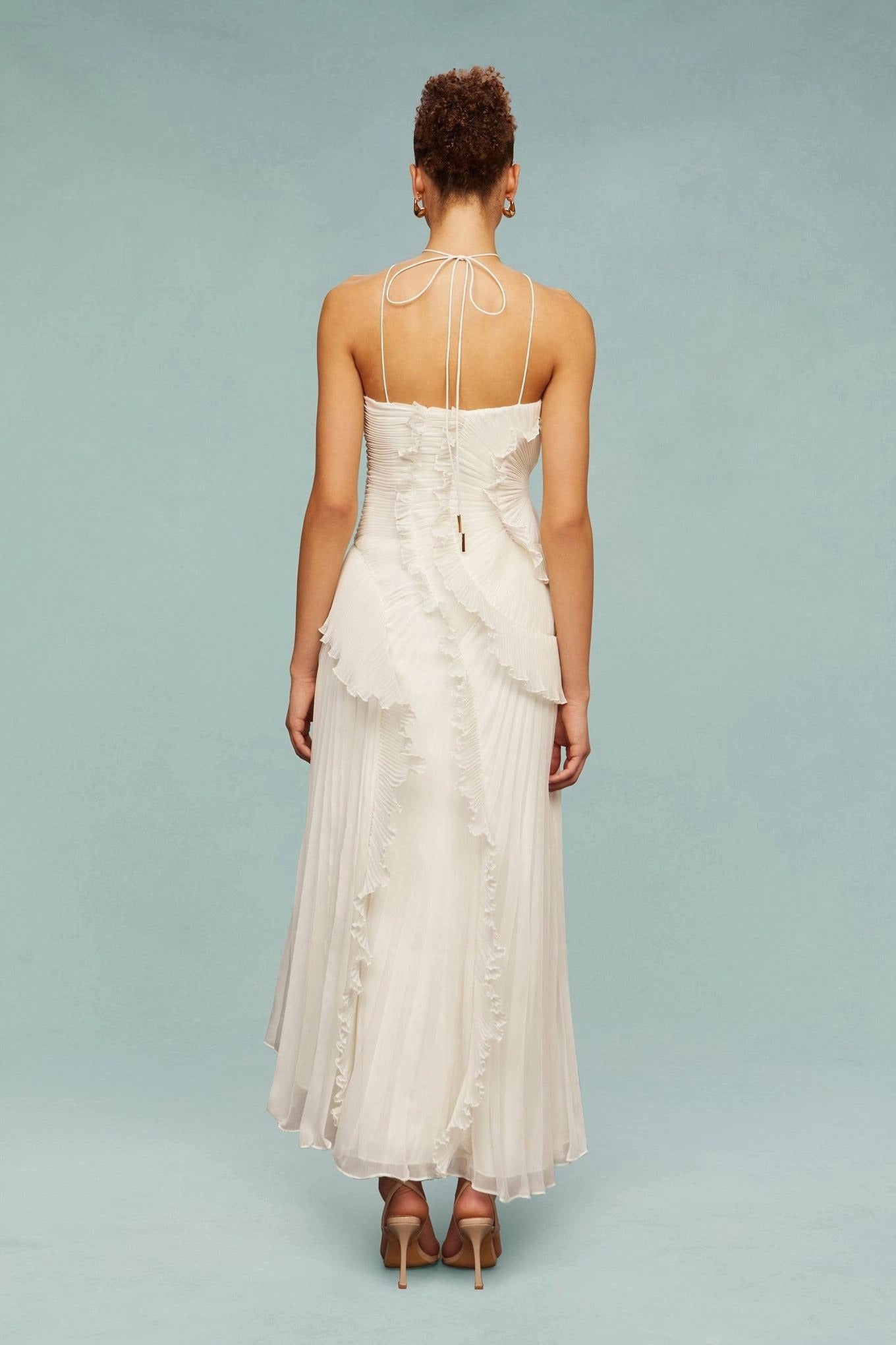 Isabelle Pleated Ruffle Halter Maxi Dress