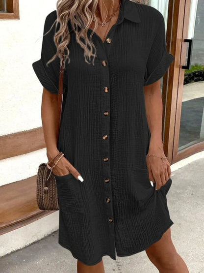 Serenelle Cotton Button Front Shirt Mini Dress