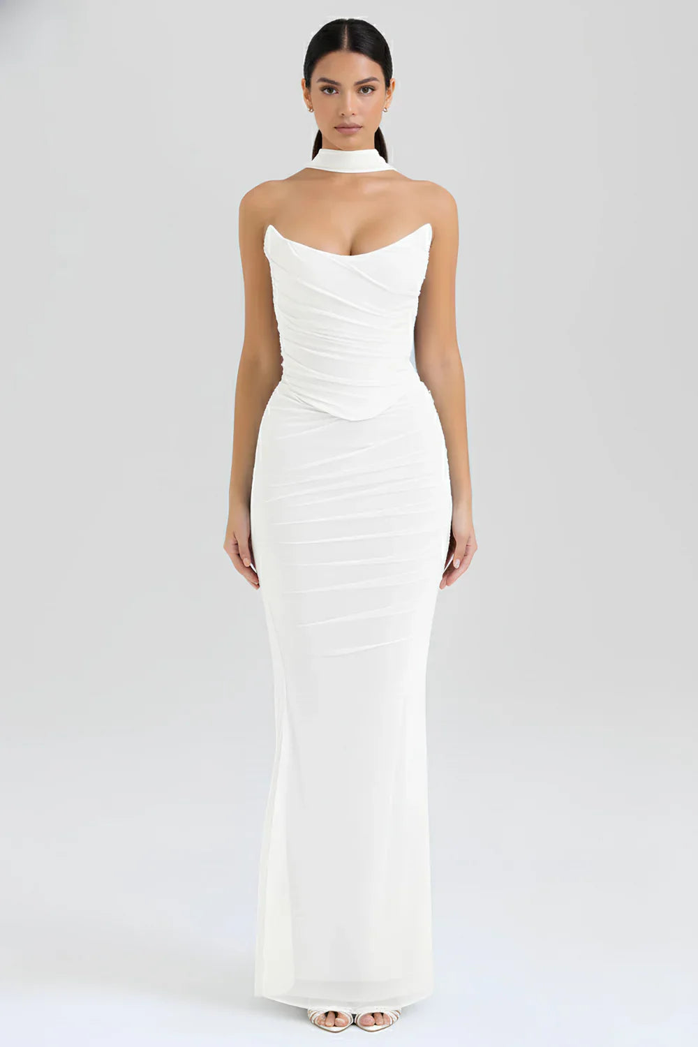 Uloria Strapless Ruched Wedding Guest Maxi Dress