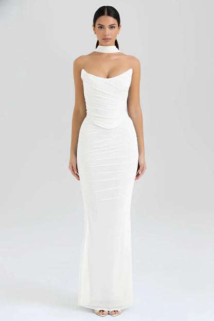 Uloria Strapless Ruched Wedding Guest Maxi Dress