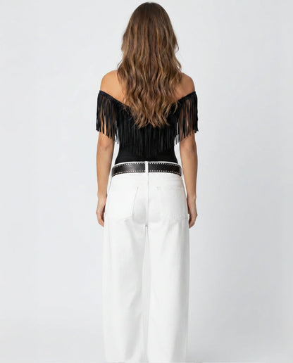 Tullia Off Shoulder Fringe Ladies Summer Top