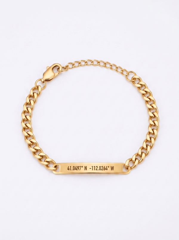 Fleurine Women's Custom Coordinates Bracelet, Curb Chain Bracelet