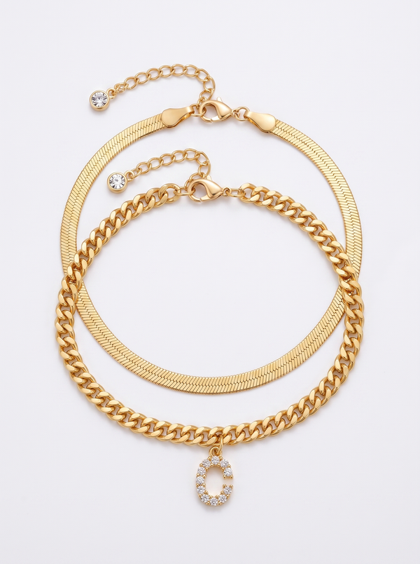 Jolene Women's Custom Initial Layered Anklet Set
