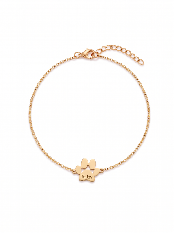 Valentine Women's Custom Pet Name Bracelet, Paw Print Charm