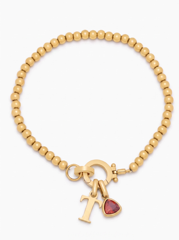 Rosalie Women's Custom Birthstone Bracelet, Initial Charm Bracelet