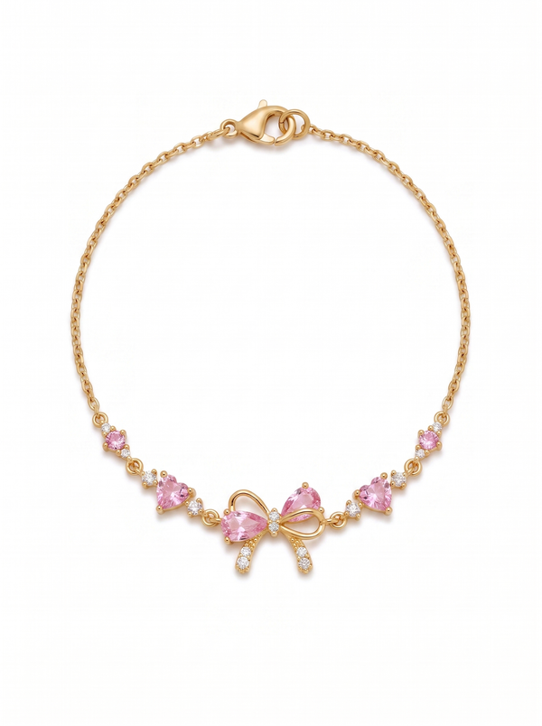 Isadora Women's Crystal Bow Bracelet, Gold Chain Bracelet
