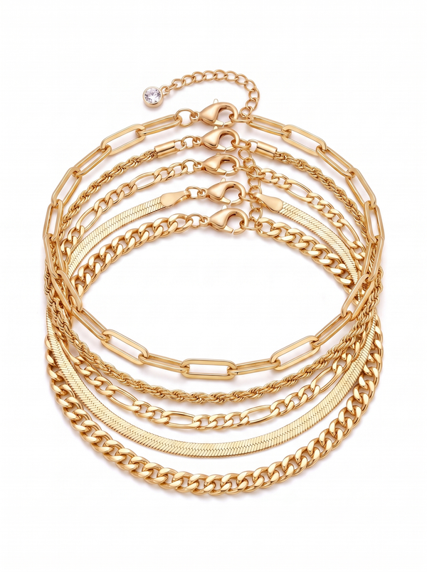 Vivienne Women's Bangle Bracelet Set, Stacked Chain Bangles
