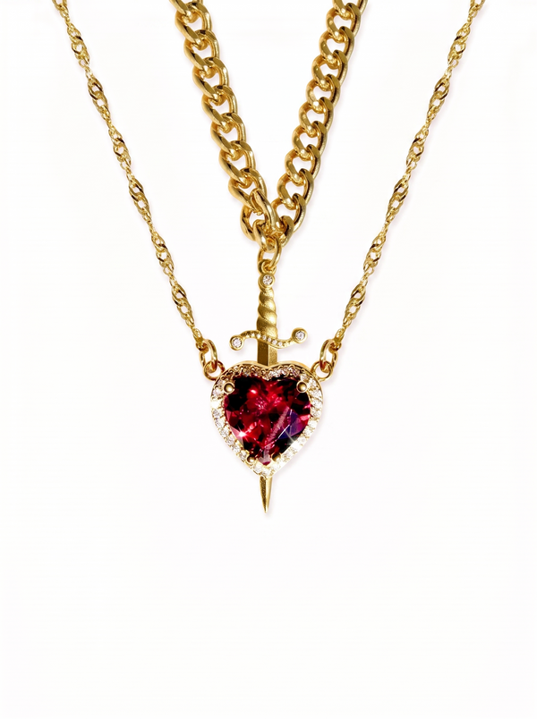 Genevre Couples Matching Heart and Sword Necklace Set