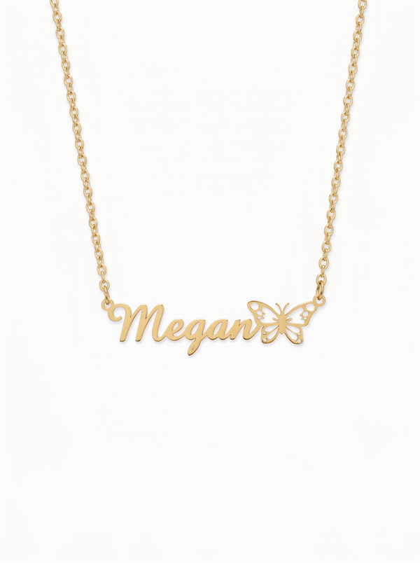 Émilie Women's Name Necklace, Custom Birth Month Butterfly Necklace