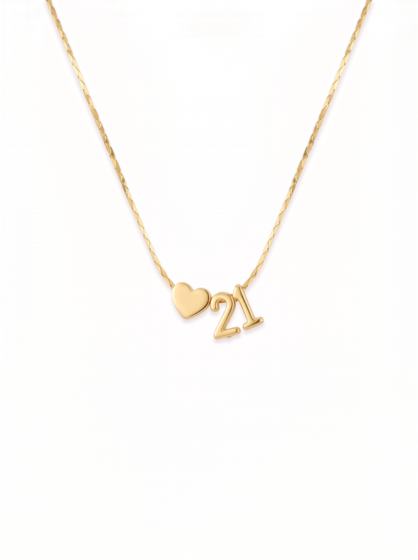 Emmeline Women's Custom Number Necklace, Heart Charm Design