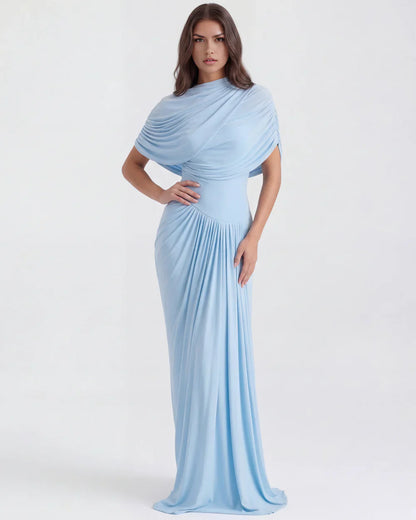 Queravie Asymmetrical Draped Evening Maxi Dress