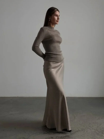 Danika Satin Fishtail High Waist Maxi Skirt