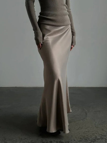 Danika Satin Fishtail High Waist Maxi Skirt