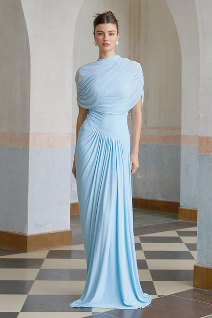 Queravie Asymmetrical Draped Evening Maxi Dress
