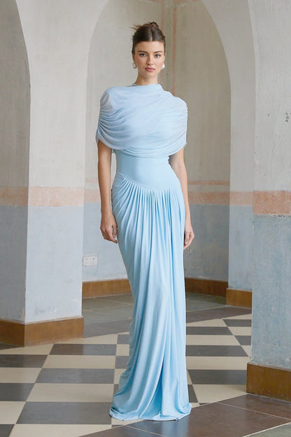 Queravie Asymmetrical Draped Evening Maxi Dress
