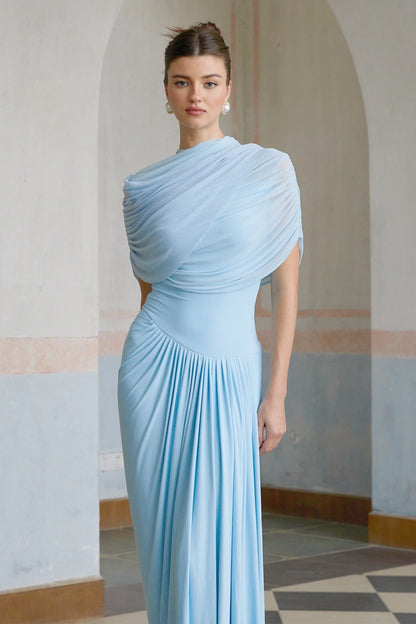 Queravie Asymmetrical Draped Evening Maxi Dress