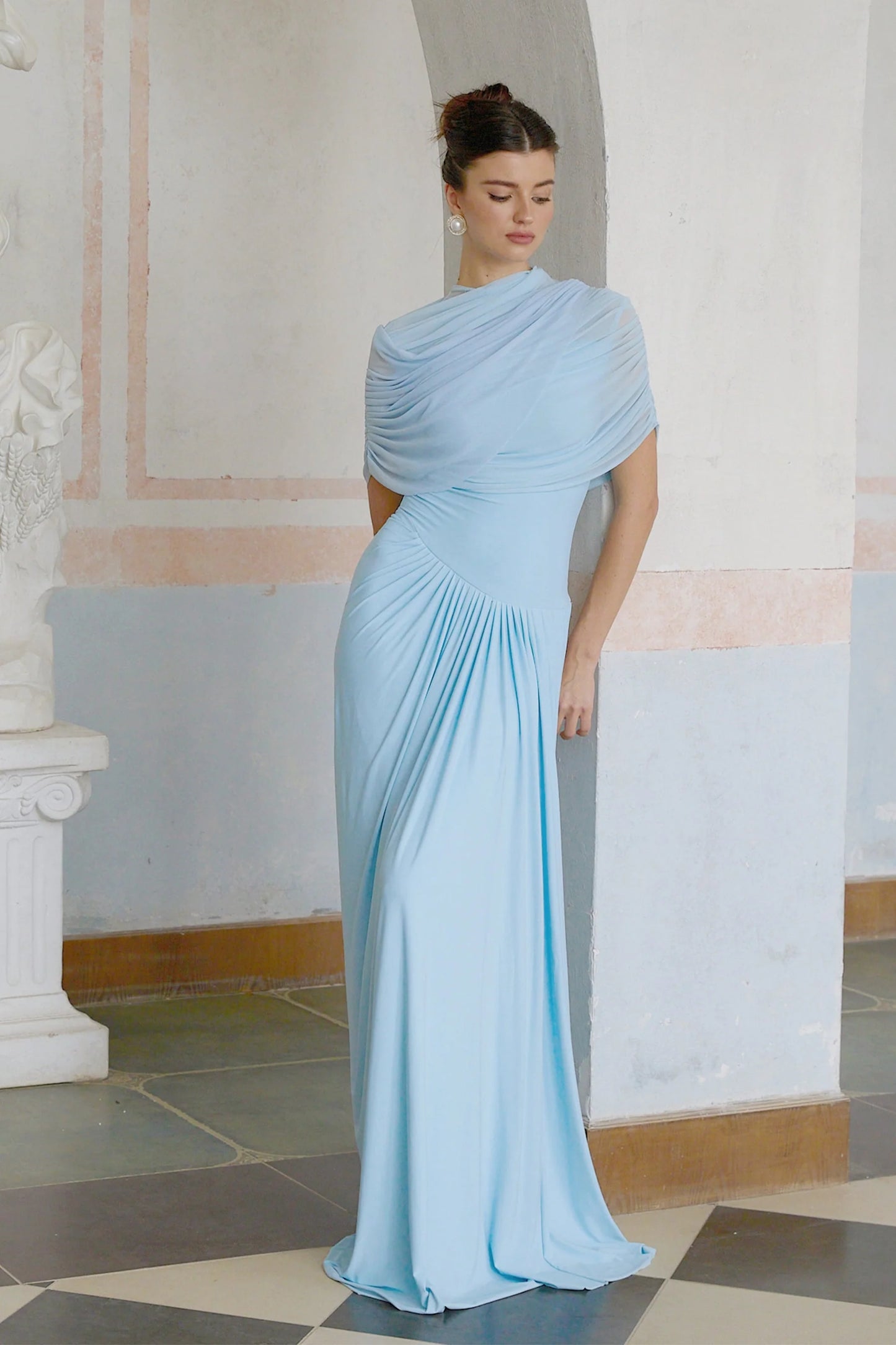 Queravie Asymmetrical Draped Evening Maxi Dress