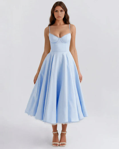 Savelina Satin Fit And Flare Midi Dress