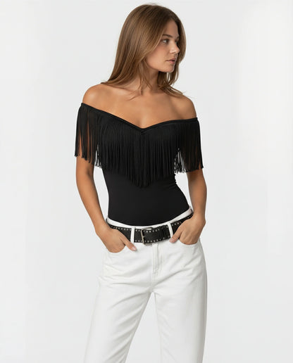 Tullia Off Shoulder Fringe Ladies Summer Top