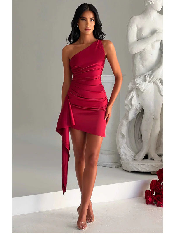 Xavienne One Shoulder Draped Party Mini Dress