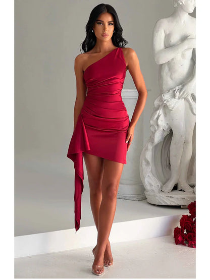 Xavienne One Shoulder Draped Party Mini Dress